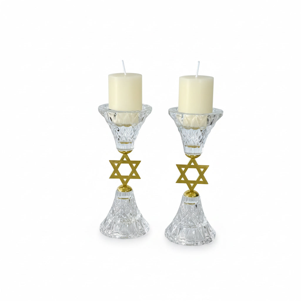 Candelabro de Cristal con Estrella de David Para Velas De Shabat y Yom Tov