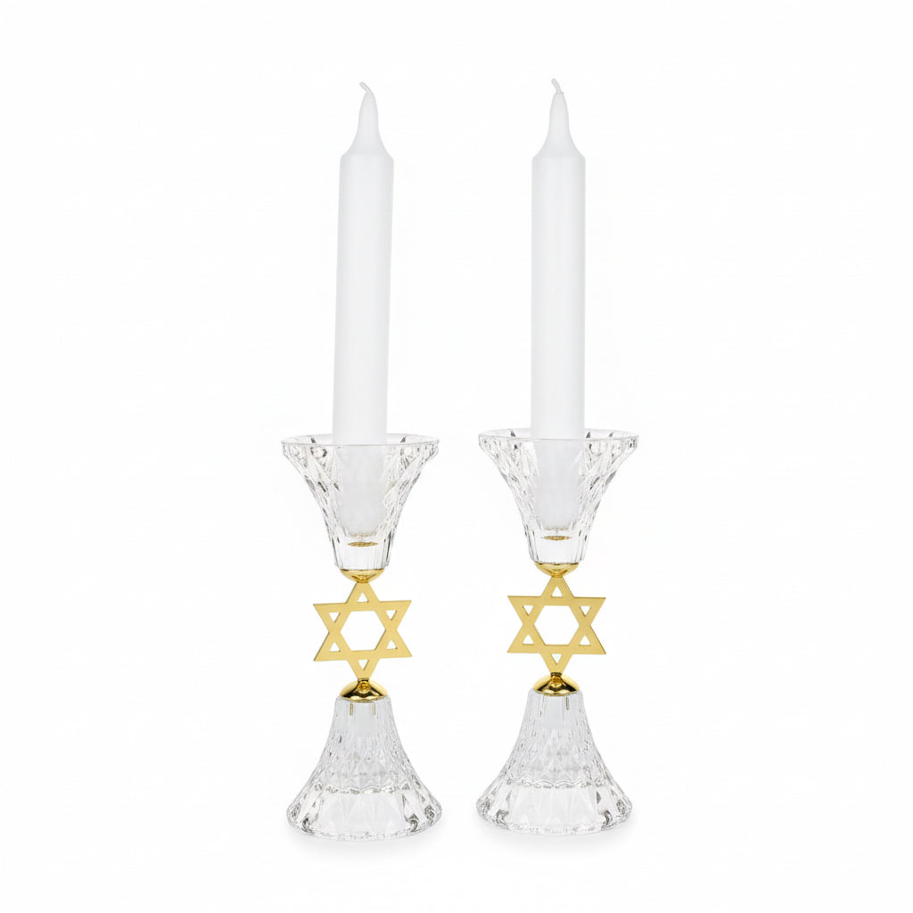 Candelabro de Cristal con Estrella de David Para Velas De Shabat y Yom Tov