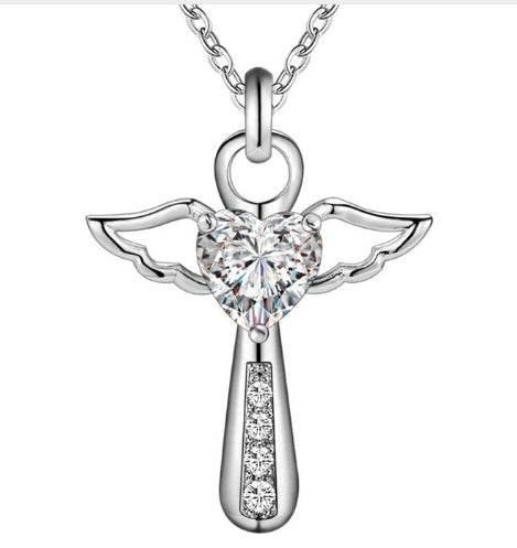 Colgante Ángel con Cristal – Joyería Elegante en Plateado
