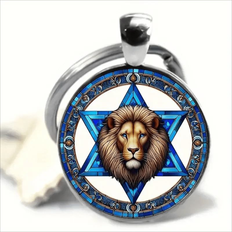 Llavero León de Judá con Estrella de David — Arte en Vidrio y Metal Vintage