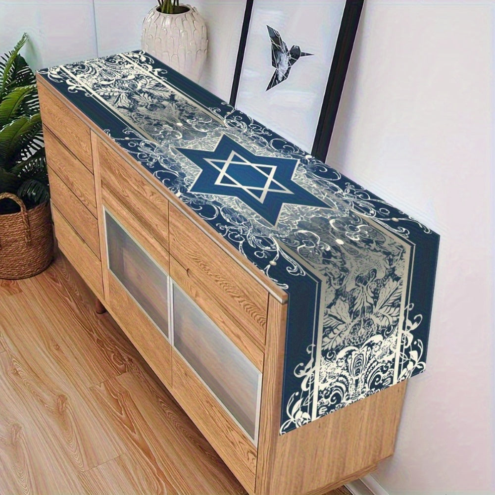 Camino de Mesa Azul y Blanco con Estrella de David — Elegancia y Tradición para las Fiestas Judías