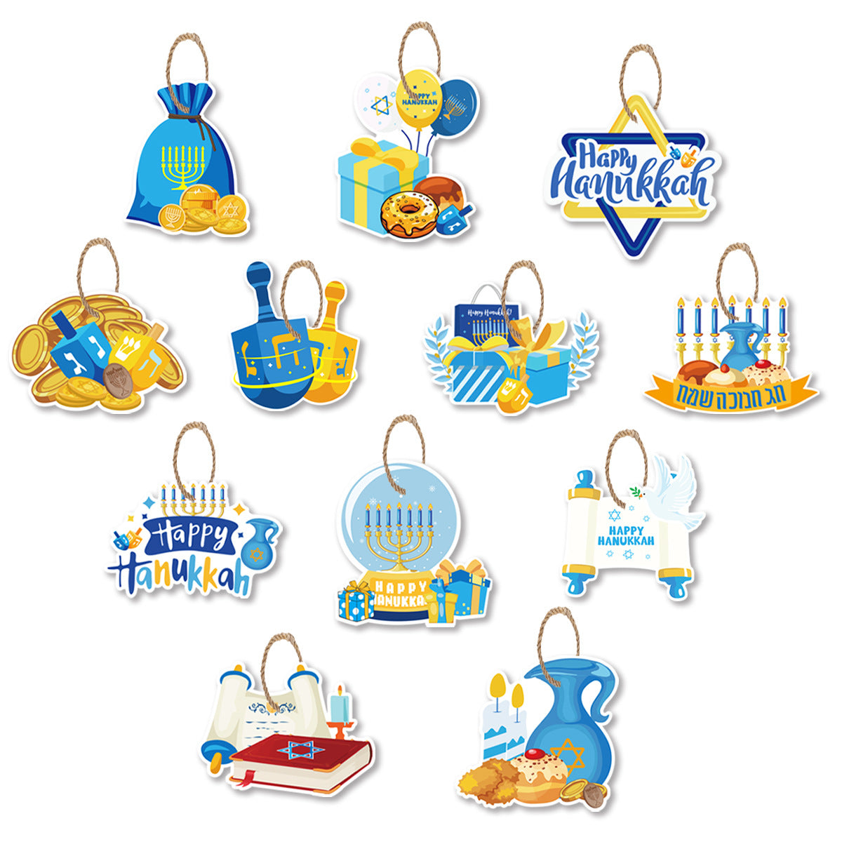Decoración Fiesta de Janucá – Colgantes Charm Judíos Estilo Cartoon (Set de 12 piezas)