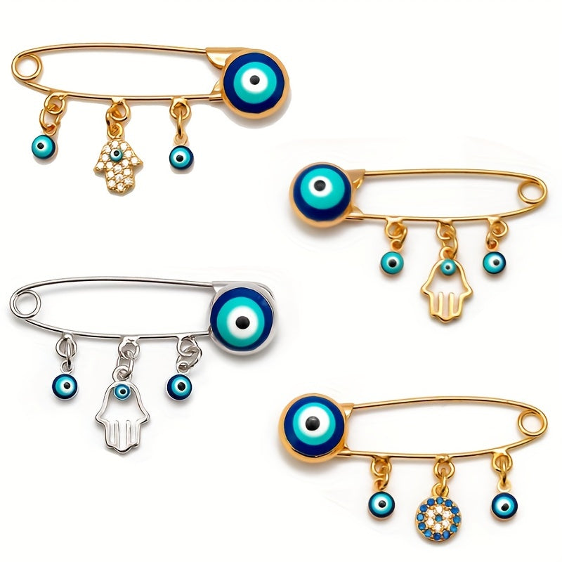 Broche Mano de Hamsa con Ojo Azul — Amuleto Dorado de Protección y Buena Fortuna Para Bebes