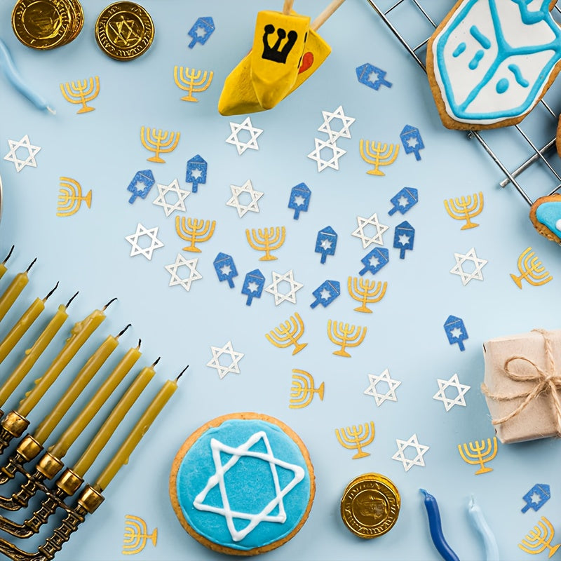 Confeti de Hanukkah — 100 Piezas con Formas de Menorá, Estrella de David y Sevivón