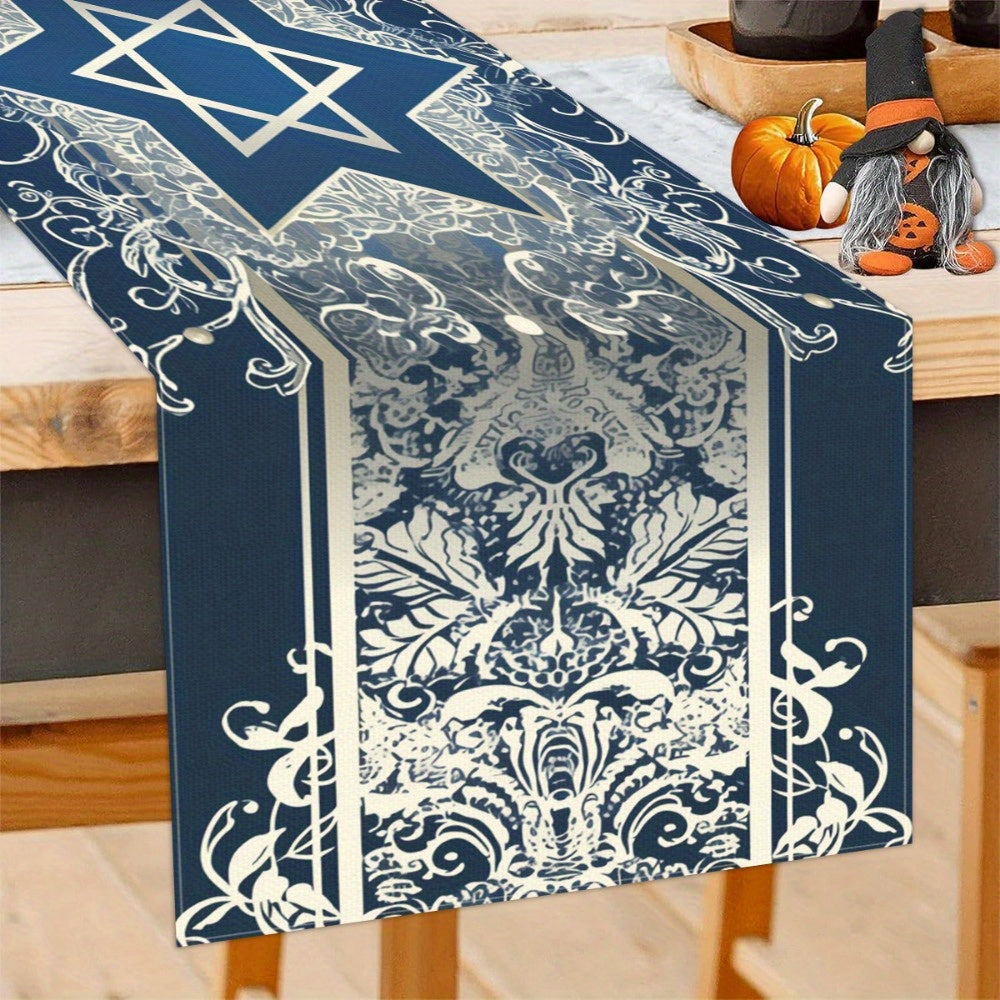 Camino de Mesa Azul y Blanco con Estrella de David — Elegancia y Tradición para las Fiestas Judías
