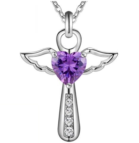 cadena-cruz-con-alas-plateada-con-brillante-morado-fontal-foto-de-producto
