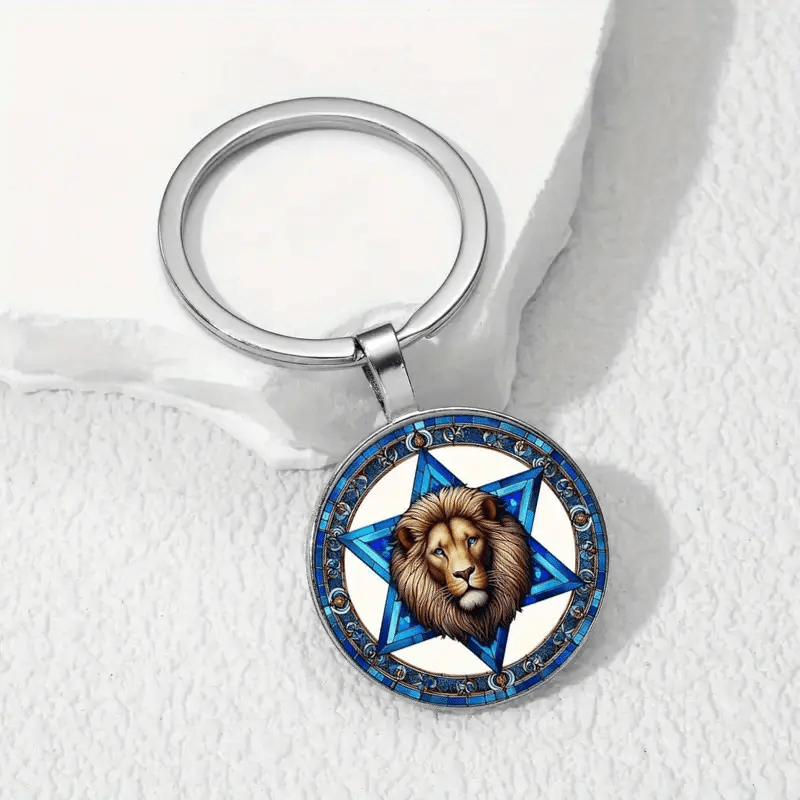 Llavero León de Judá con Estrella de David — Arte en Vidrio y Metal Vintage
