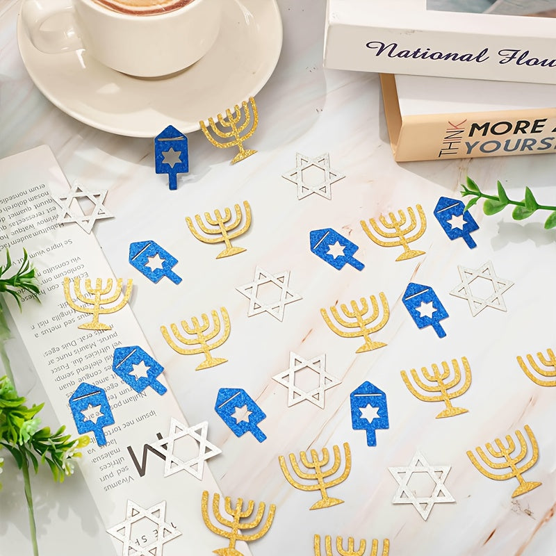 Confeti de Hanukkah — 100 Piezas con Formas de Menorá, Estrella de David y Sevivón